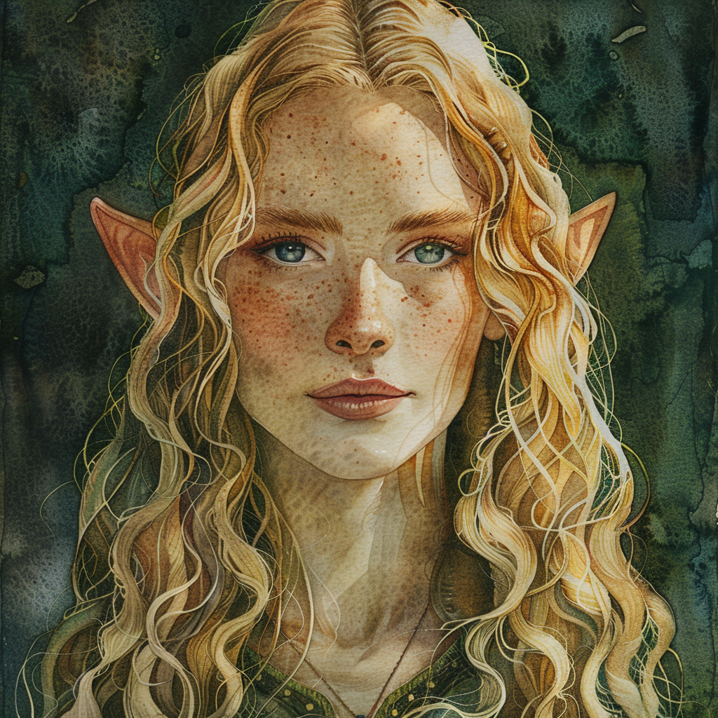 Beautiful female elf portrait watercolor