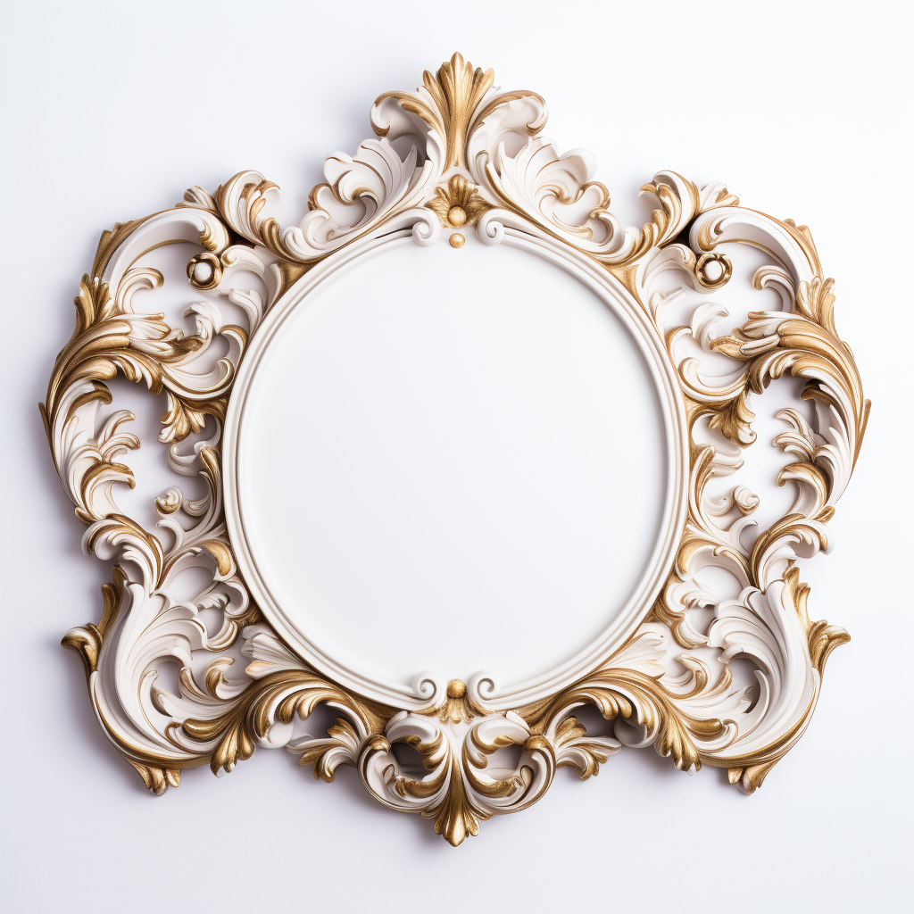 Elegant white background with empty baroque frame