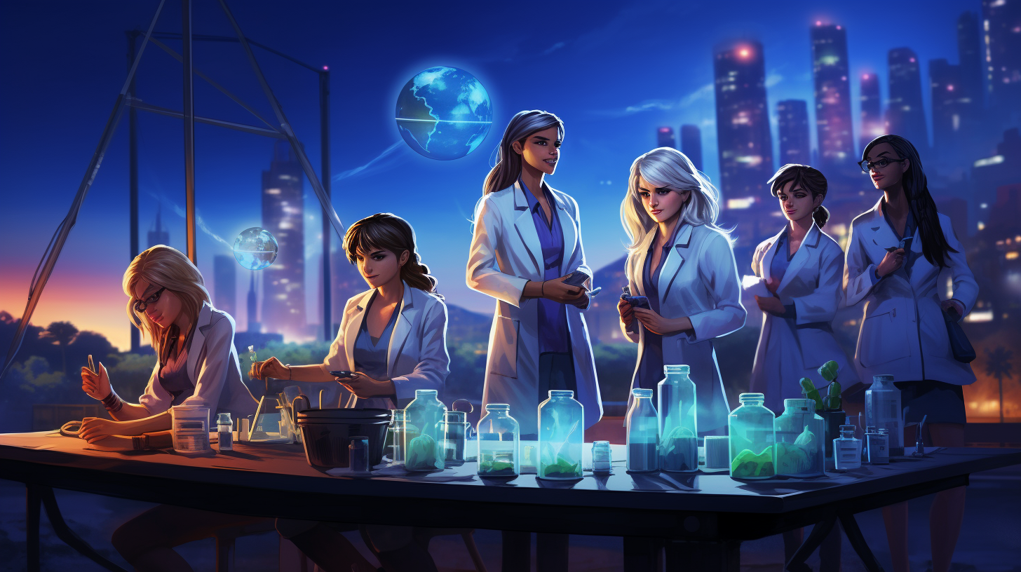 Group of diverse female scientists and engineers in lab