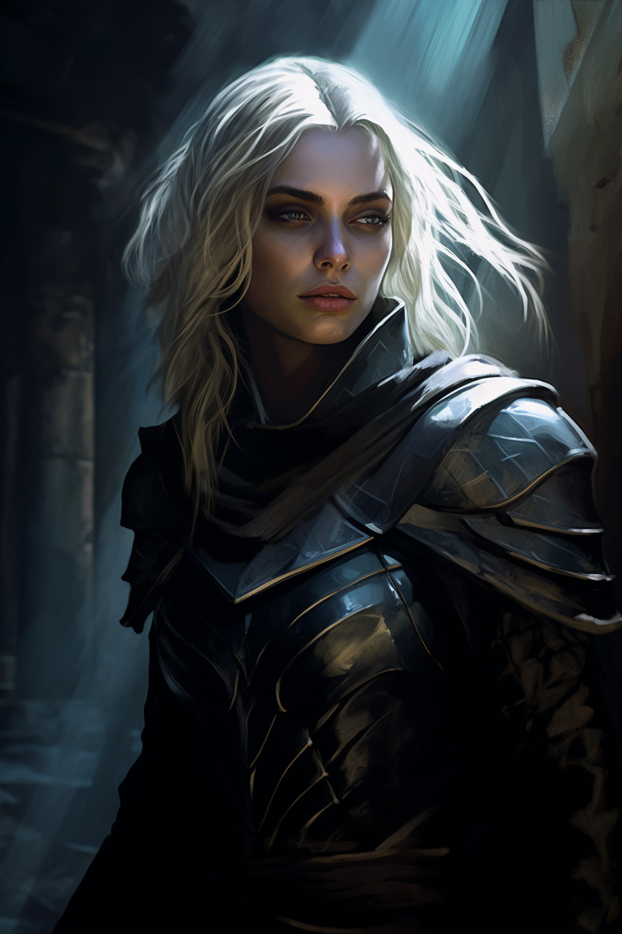 Female Drow Warrior in Norse Style Armor