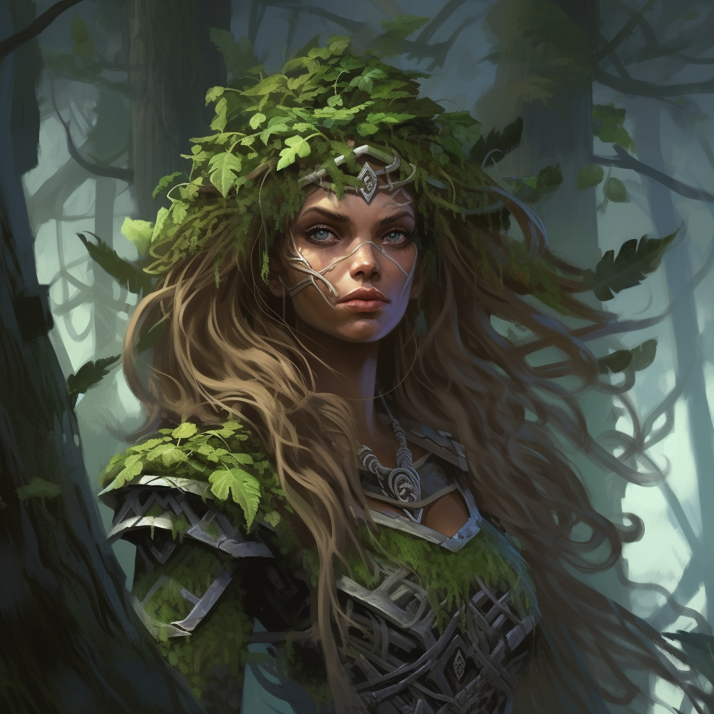 Gorgeous druid with root-wrapped beauty in Hearthstone style