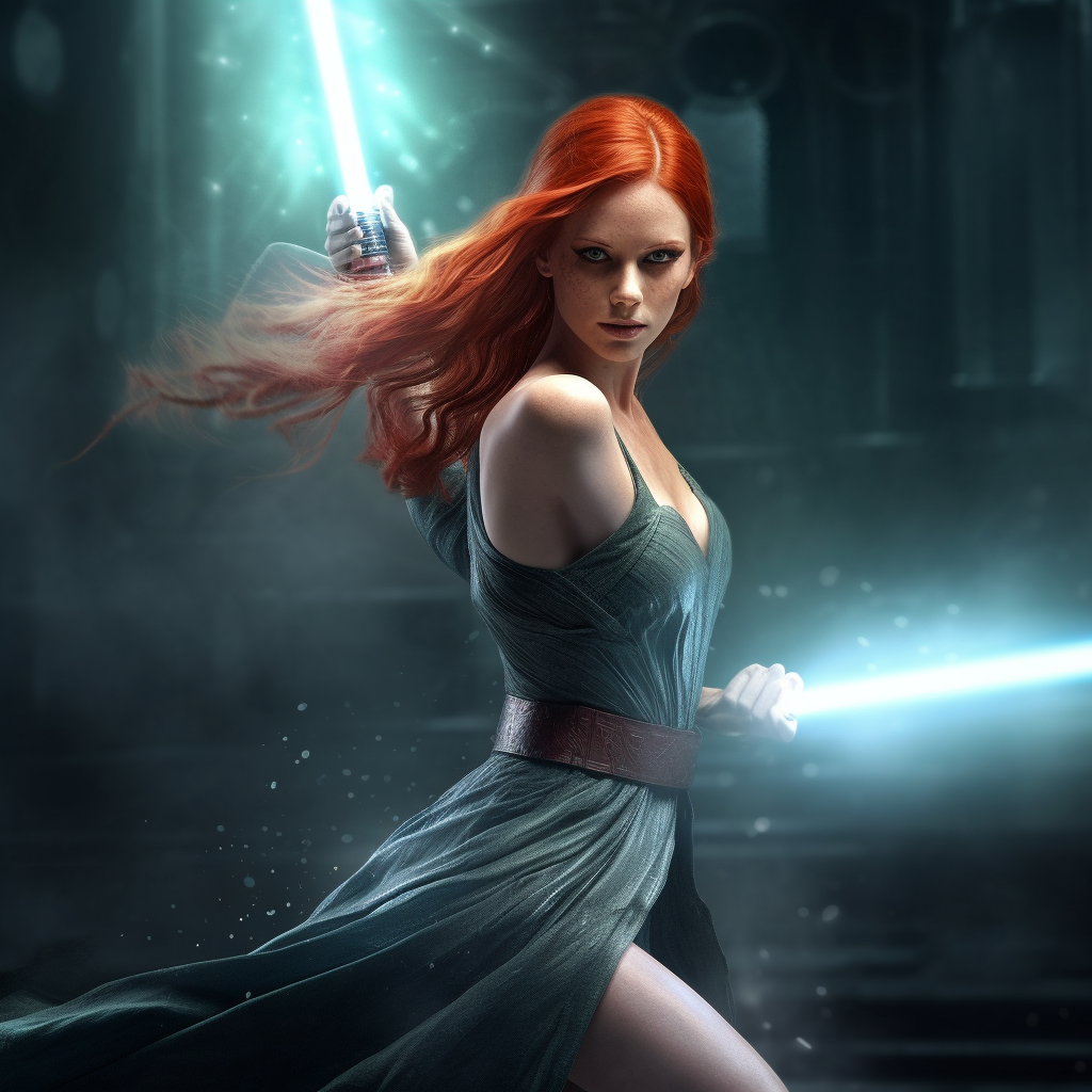 Stunning female Jedi in dynamic pose