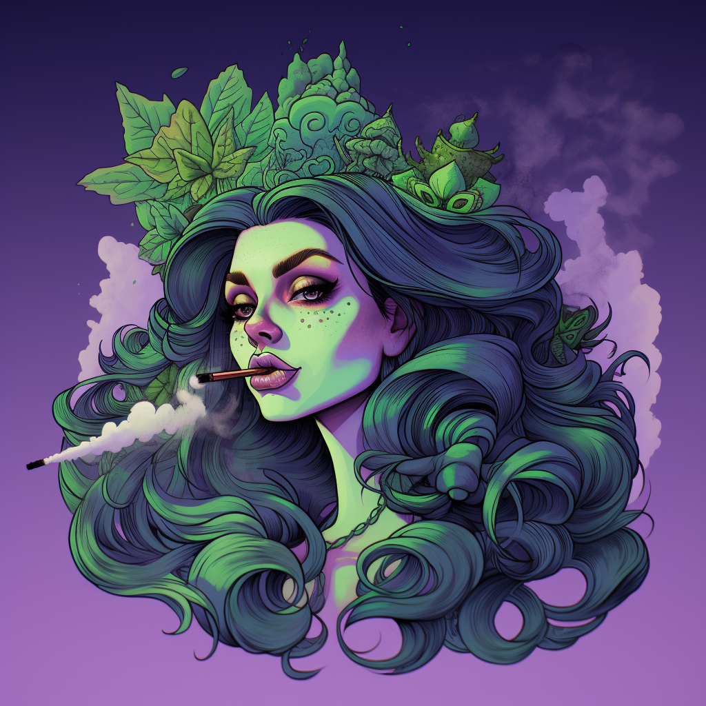 Female Siren blowing purple smoke rings