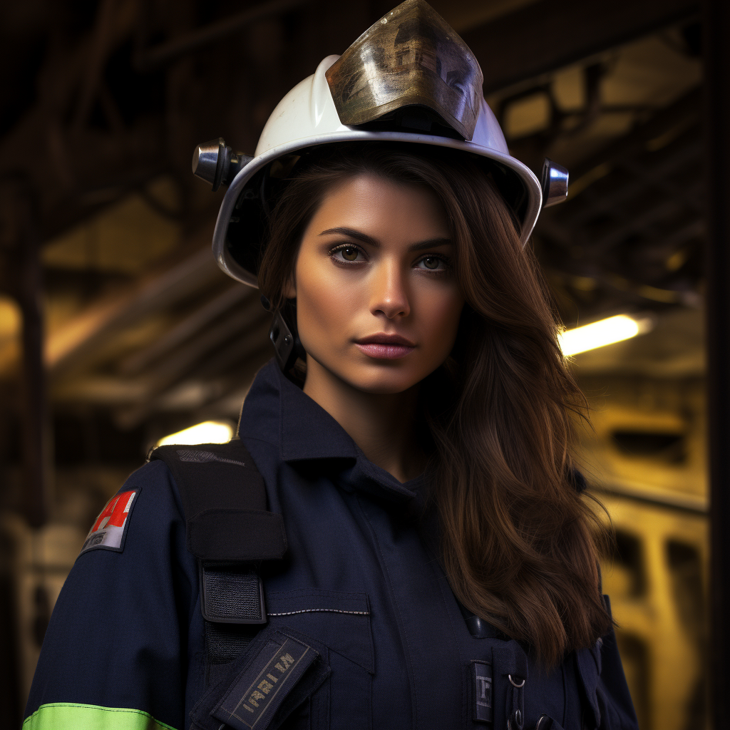 Stunning woman firefighter at faire station