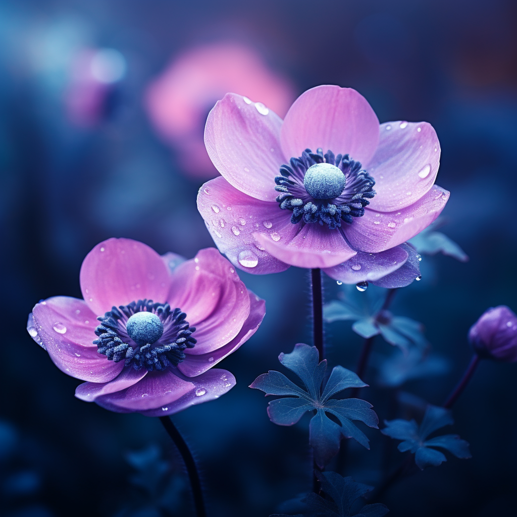 Flower Anemone on Dark Violet Background