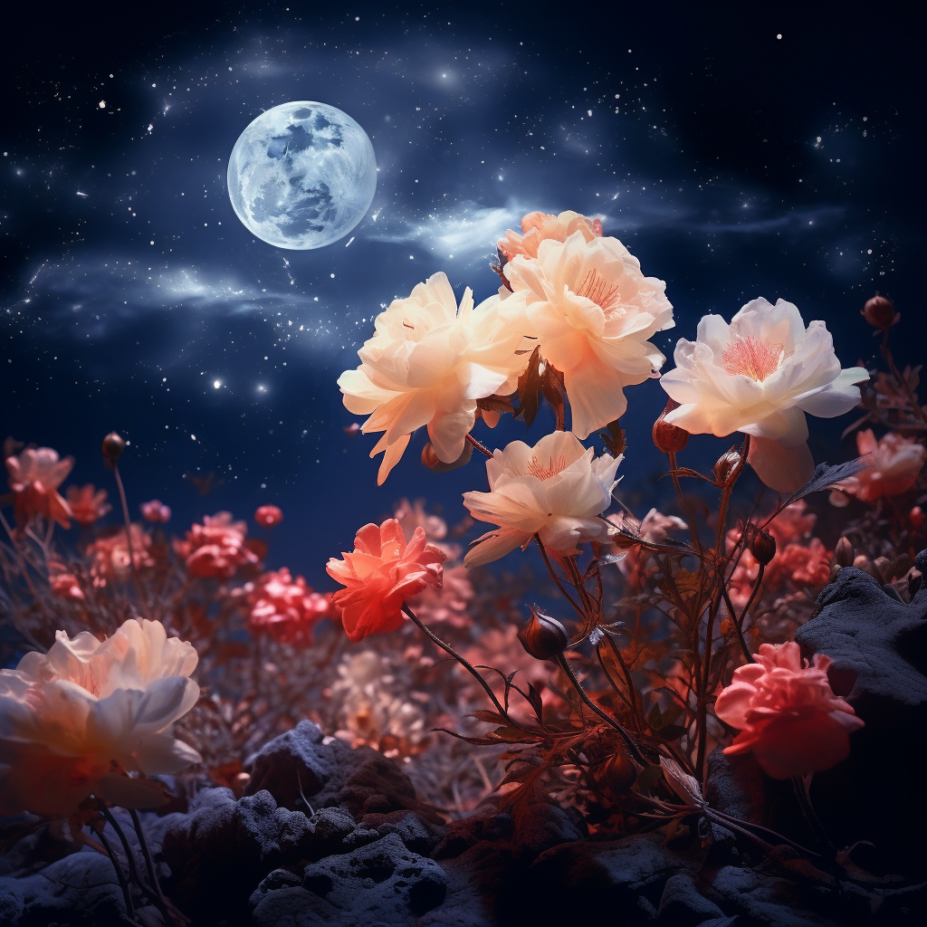 Gorgeous flowers under the moonlight