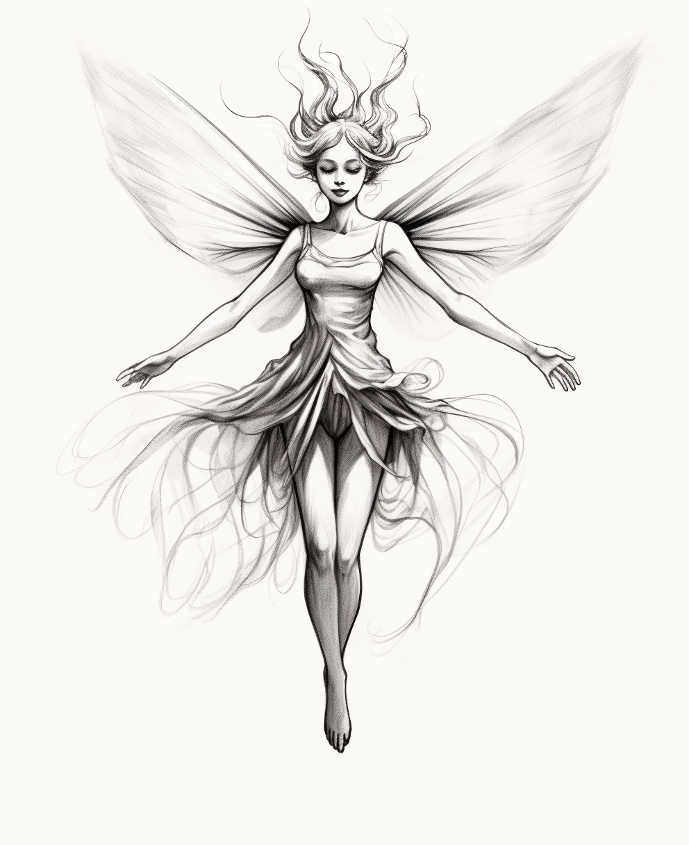 Flying fairy in simple line drawing