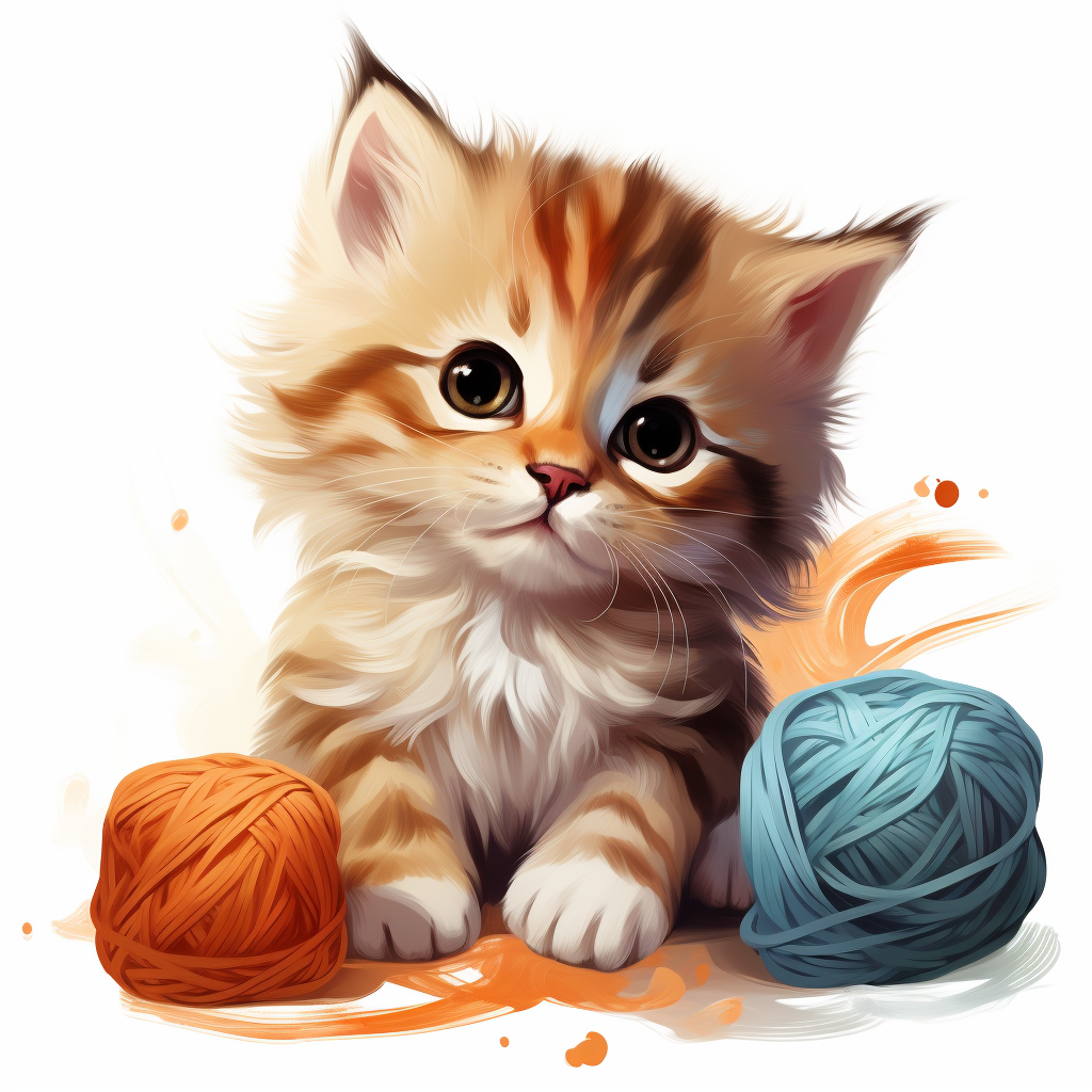 Cute kitten playing with skein