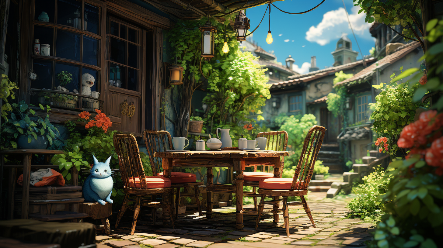 Table and Chair in Studio Ghibli-inspired Garden