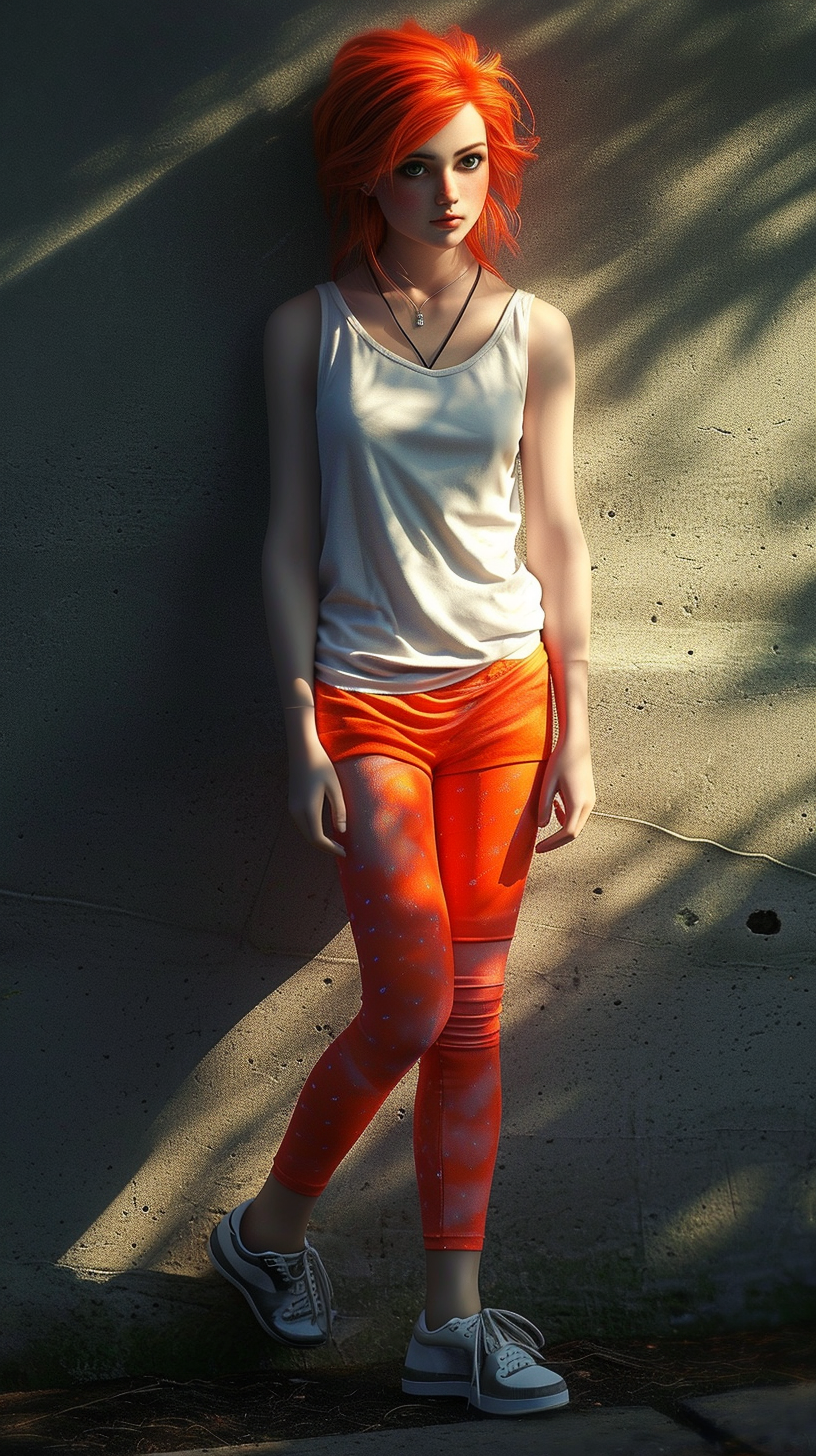 Stunning girl with bright leggings and white top