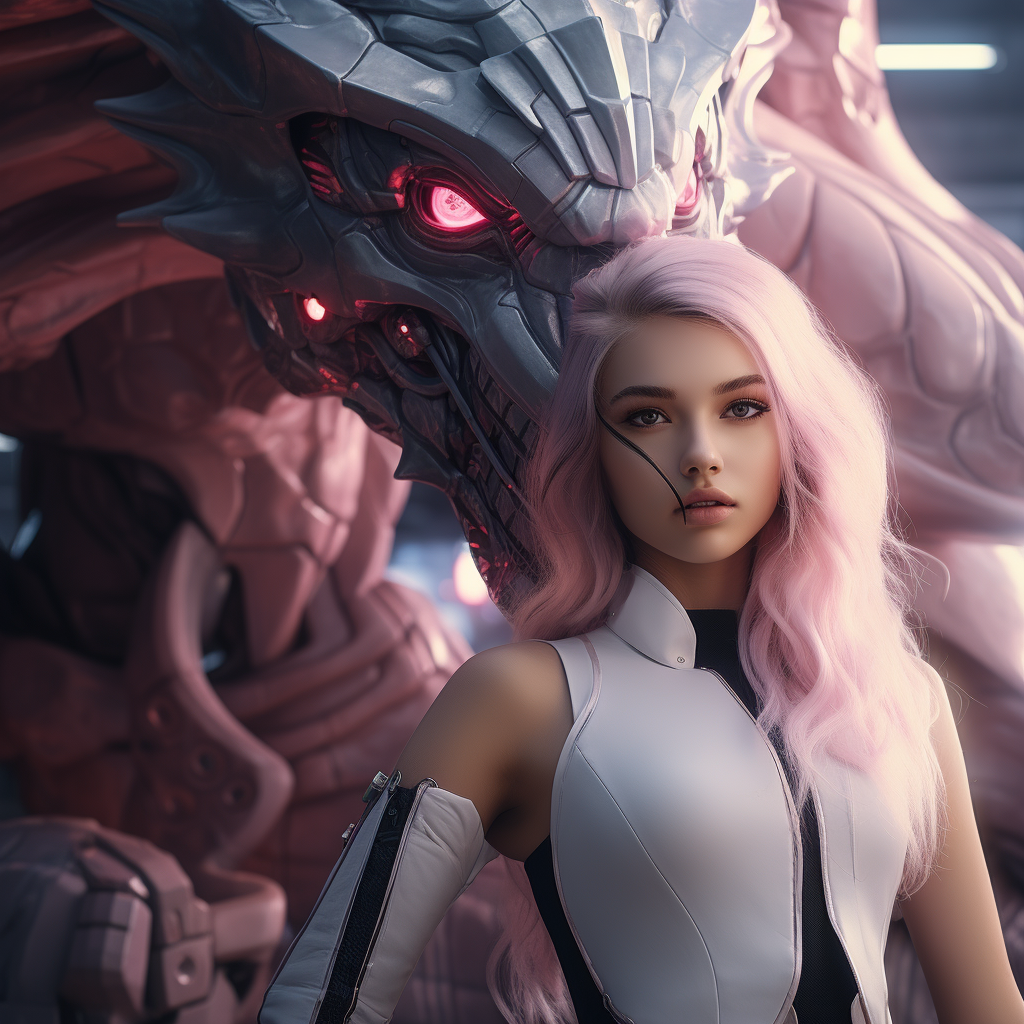 Young woman poses with pink dragon