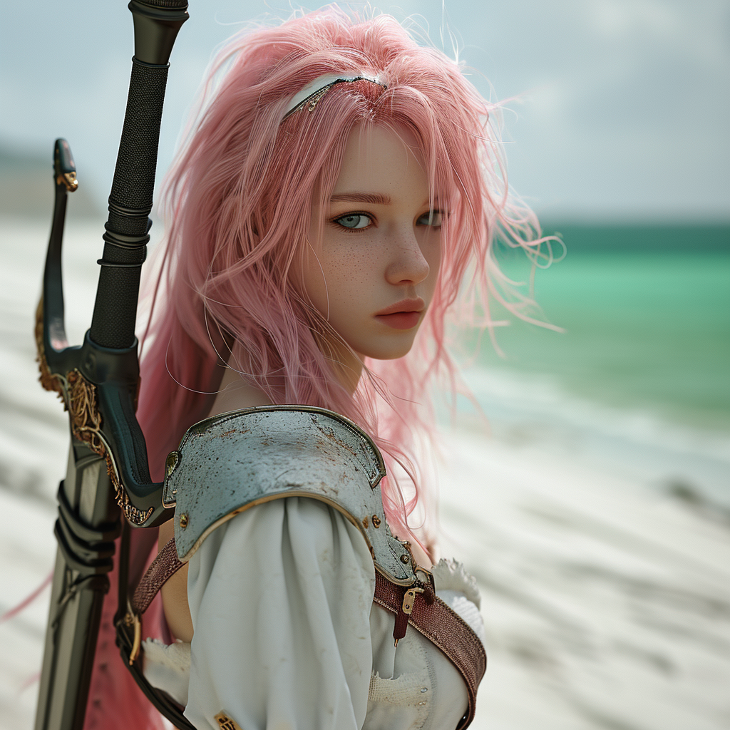 Stunning girl with pink hair and sword