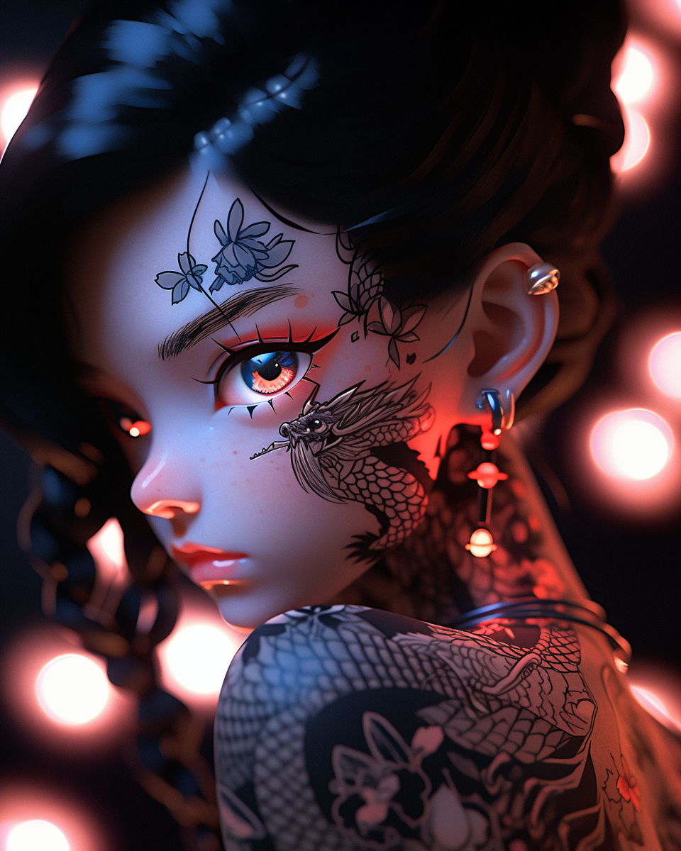 Tattooed Japanese Goddess with Realistic Details