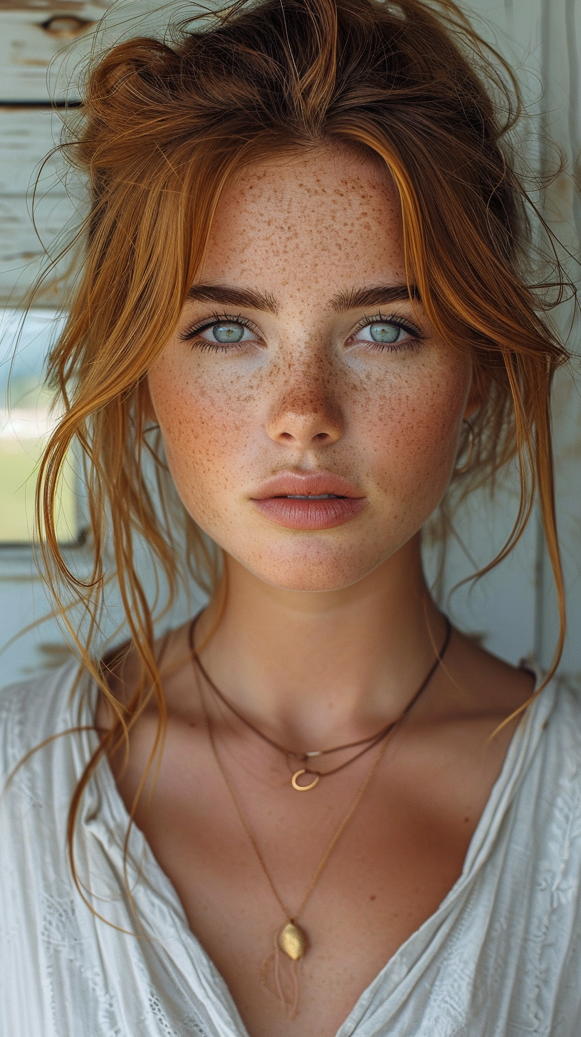 Portrait of Beautiful Girl with Freckles