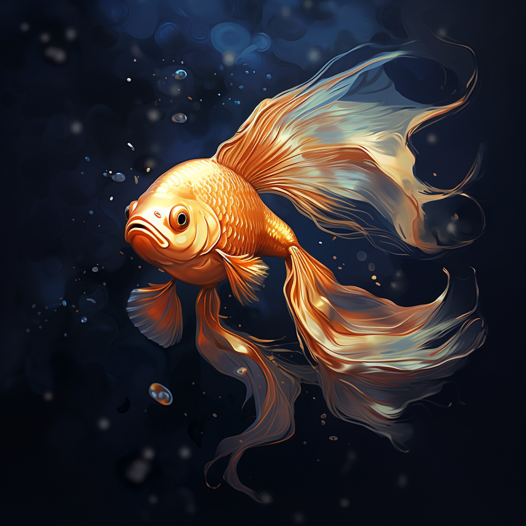 Digital drawing of a beautiful gold fish swimming