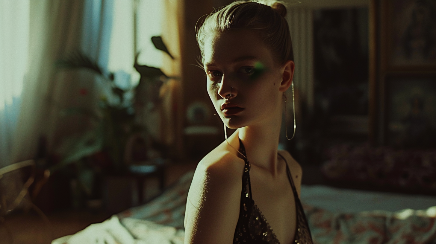 Beautiful woman in Parisian bedroom