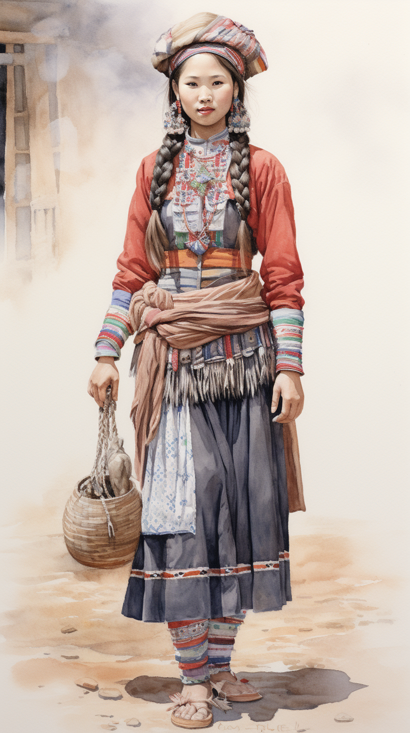 Full body shot of beautiful Hmong woman