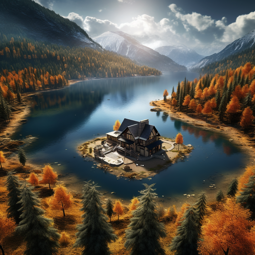 Beautiful house off the grid with lake, mountains, and autumn colors