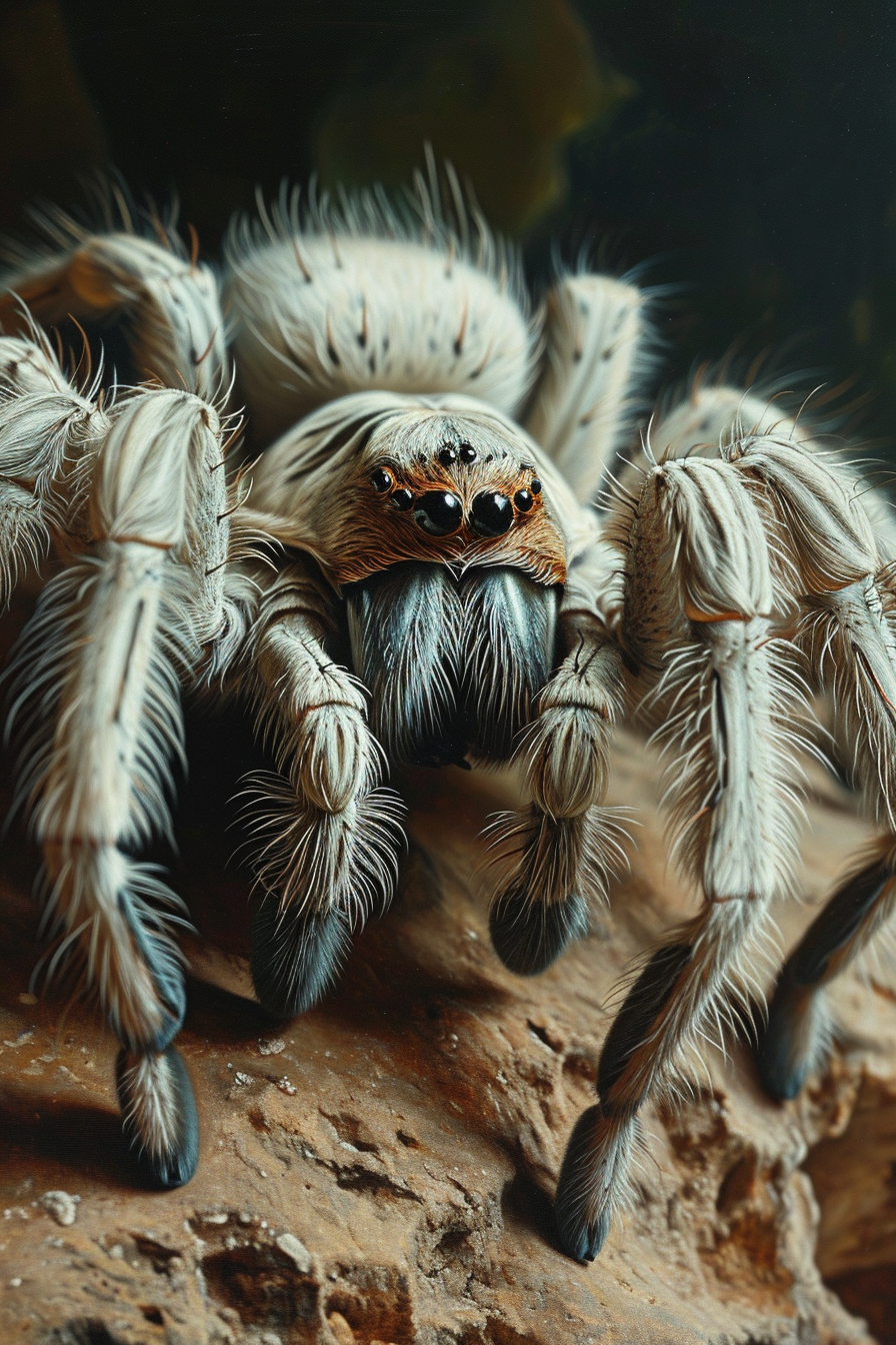 Beautiful White Tarantula in Vintage Photoshoot Studio