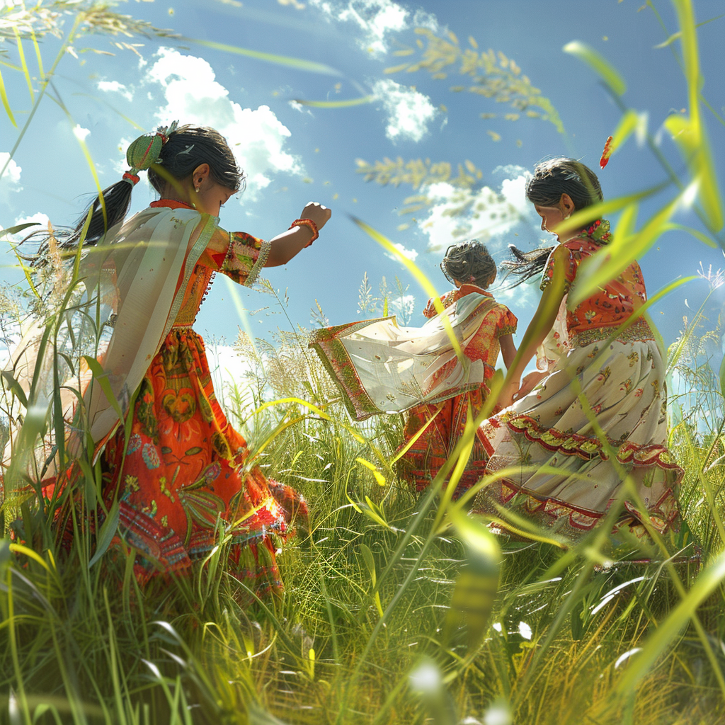 Indian children in traditional attire playing