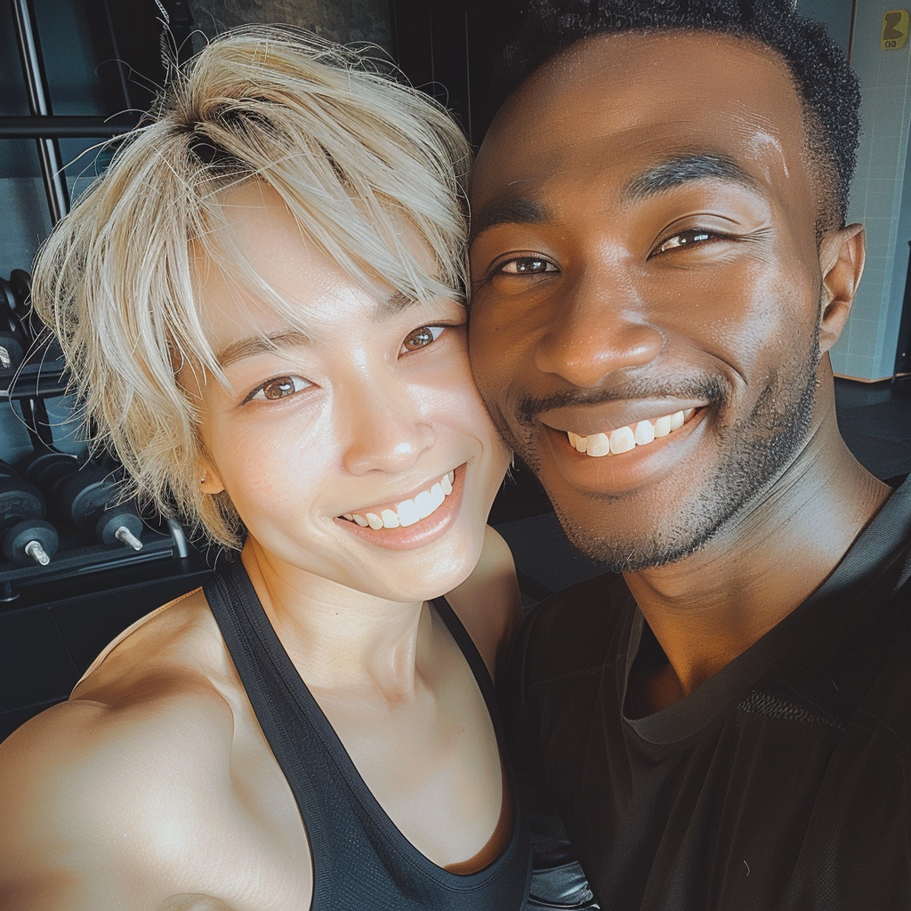 Japanese woman smiling in gym