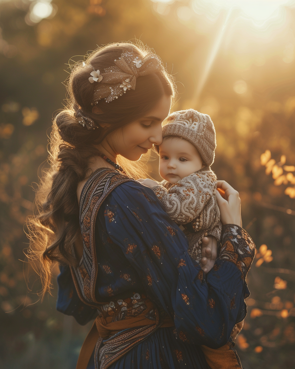 Joyful mother with new baby