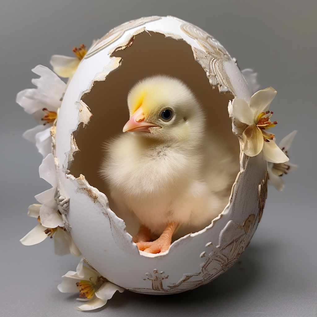 Adorable chick breaking out of egg shell