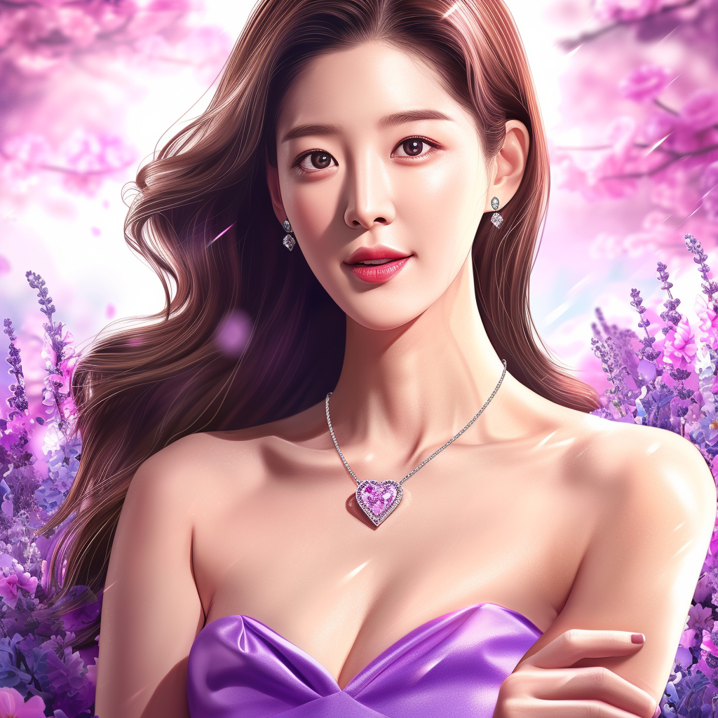 Korean woman in pink lavender flowers