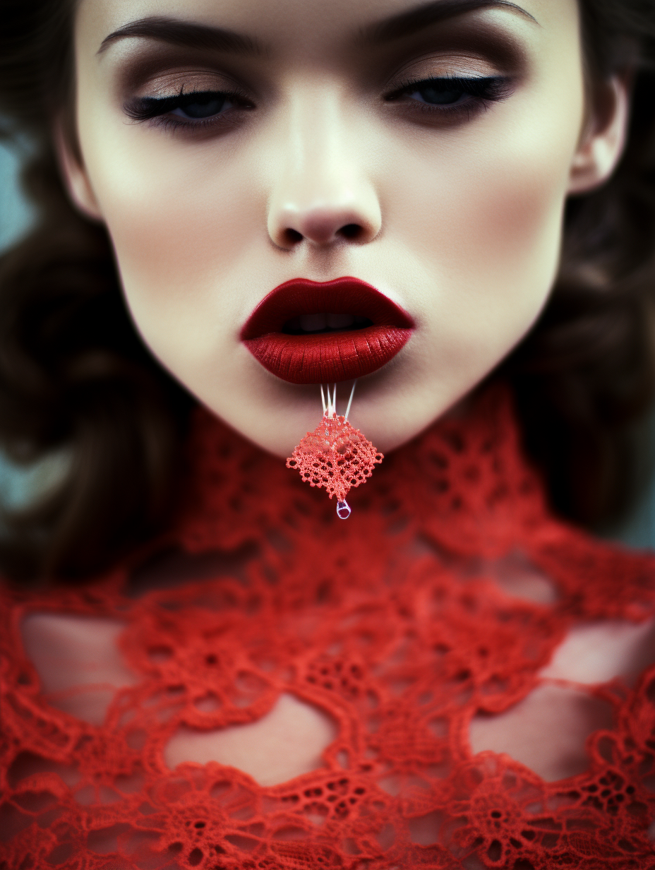 Beautiful lady in red lace clothing and classy makeup