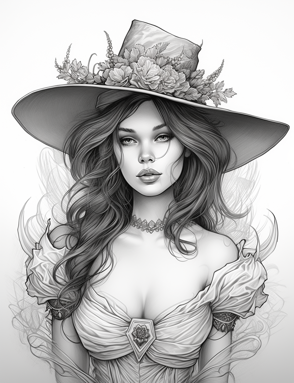 Beautiful witch in black and white