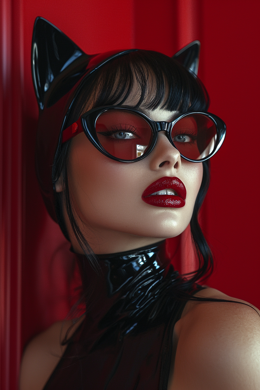 Woman in Latex with Red Lips