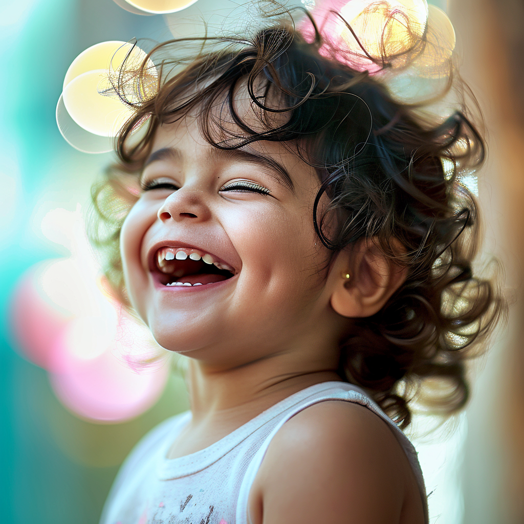 Beautiful Laughing Child on Pastel Background