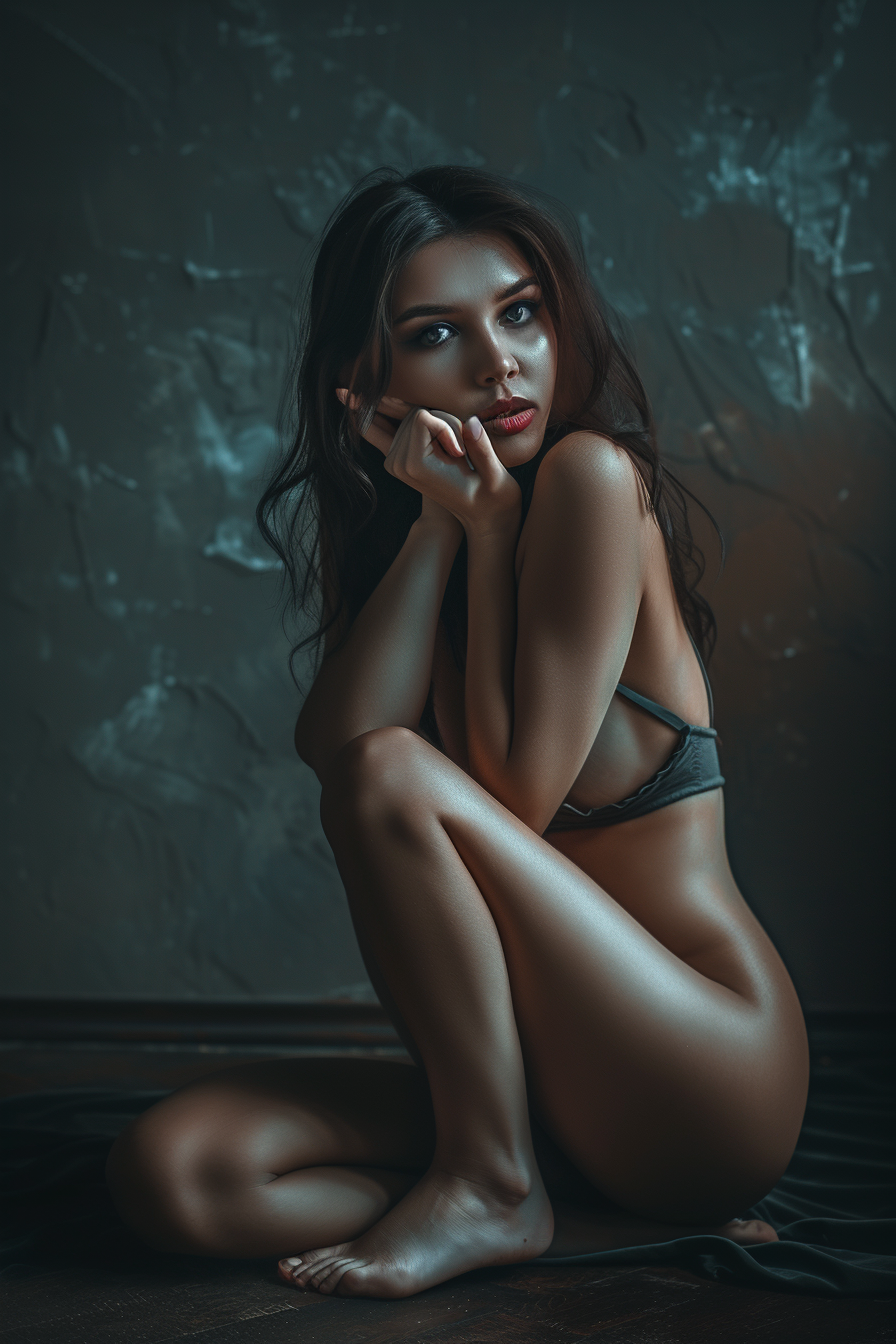 Lovely eyes in dark light full-length portrait