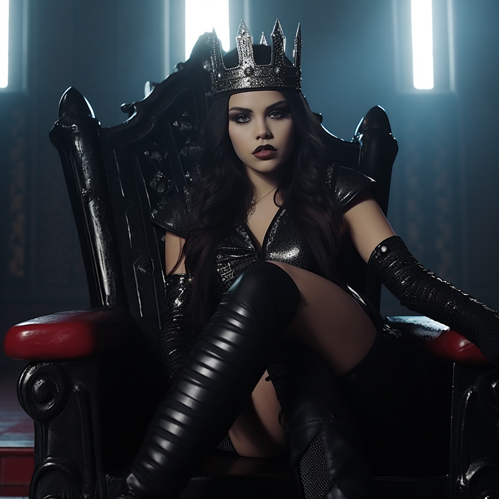 Latina Evil Queen wearing latex and crown