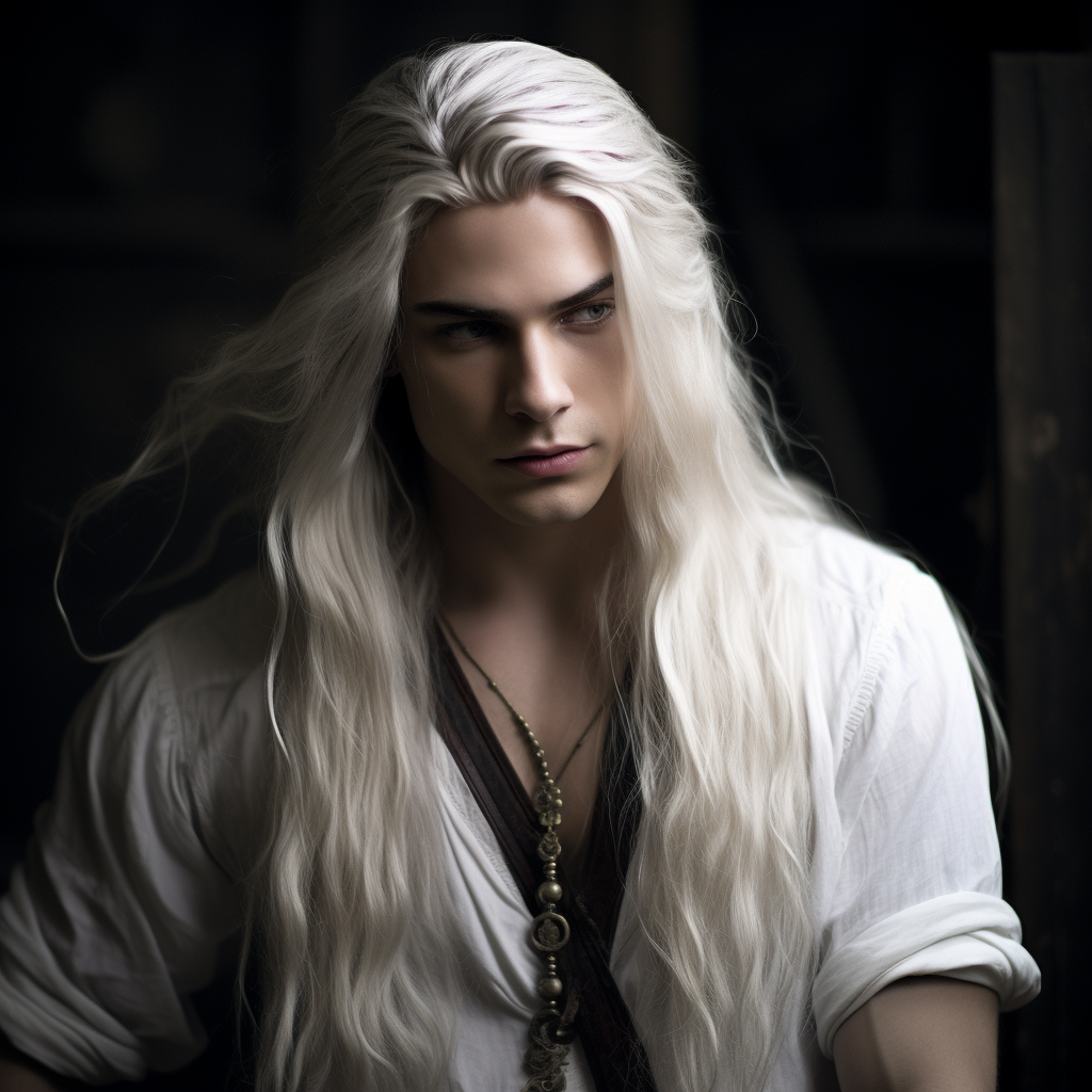 Attractive male with white long hair