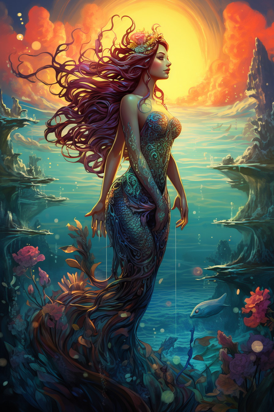 Vibrant Mermaid Painting Illustration