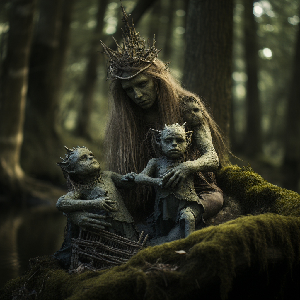 Image of Beautiful Mother Troll with Children