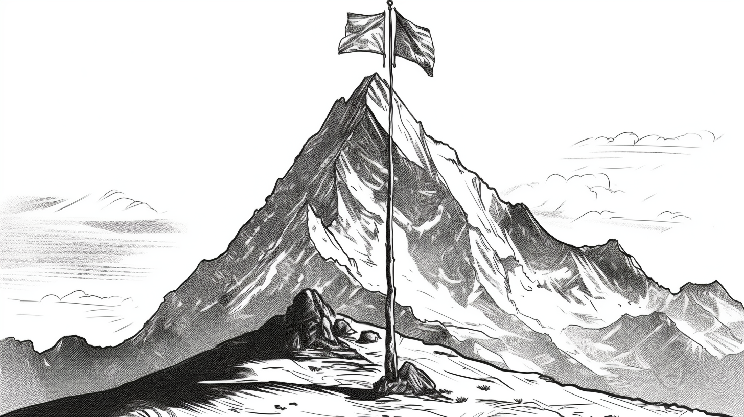 Illustration of a mountain peak with flag