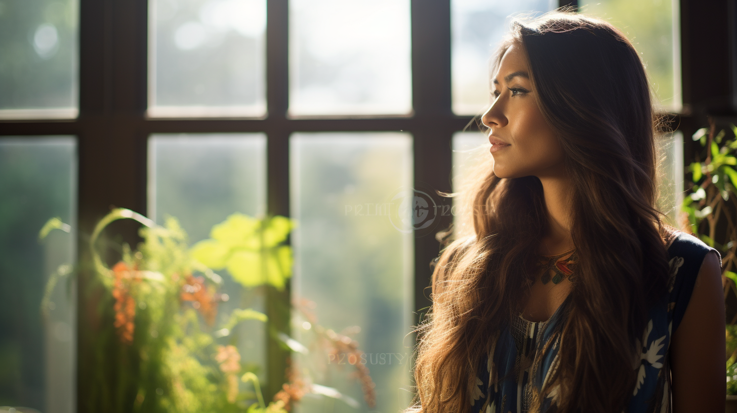 Native American woman smiling in botanical garden