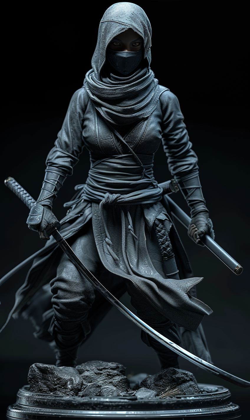 Toy model of beautiful ninja woman in action pose