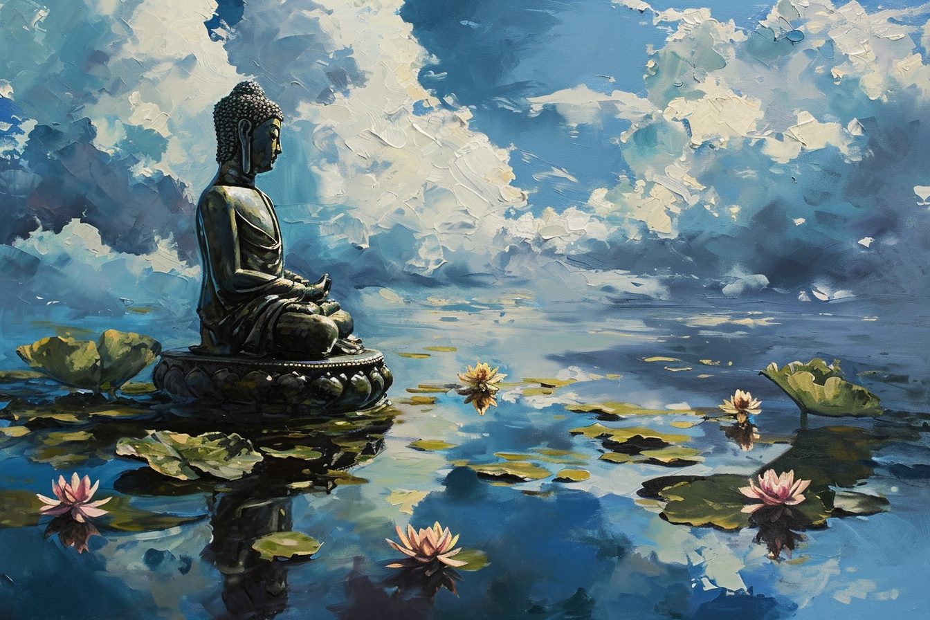 Buddha Statue with Water Lilies