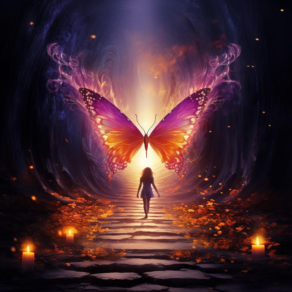 Beautiful passion violet flame angel walking