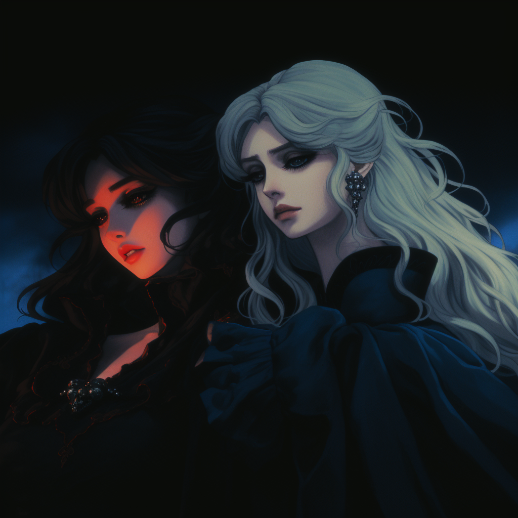 Two beautiful princesses in dark fantasy