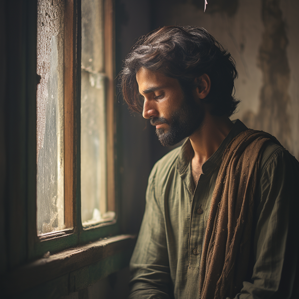 Sad Punjabi Man at Mahal Window