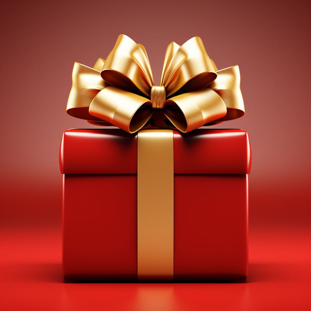 Beautiful red gift box with golden bow