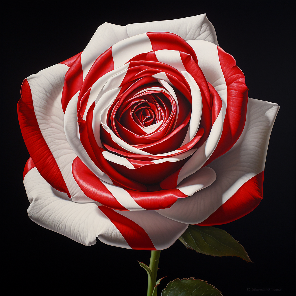 Hyperrealistic red rose with white stripes