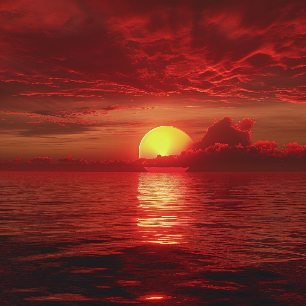 Realistic sunset photo with beautiful red hues