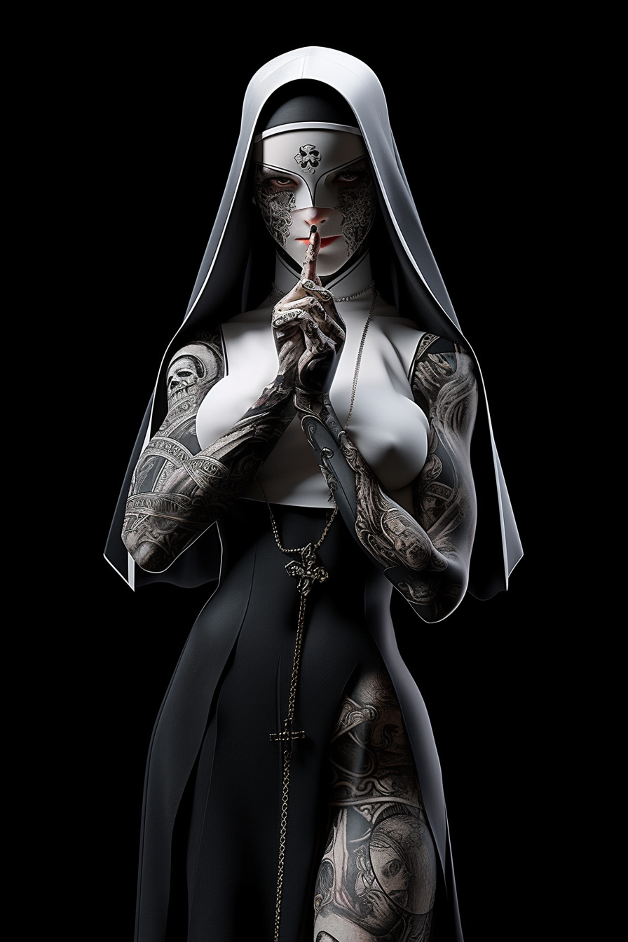 Stunning nun with religious face tattoos