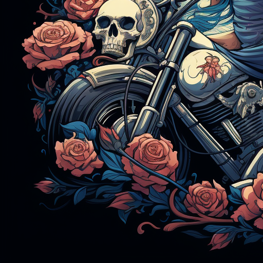 Gorgeous skull and bones nymph on a motorcycle