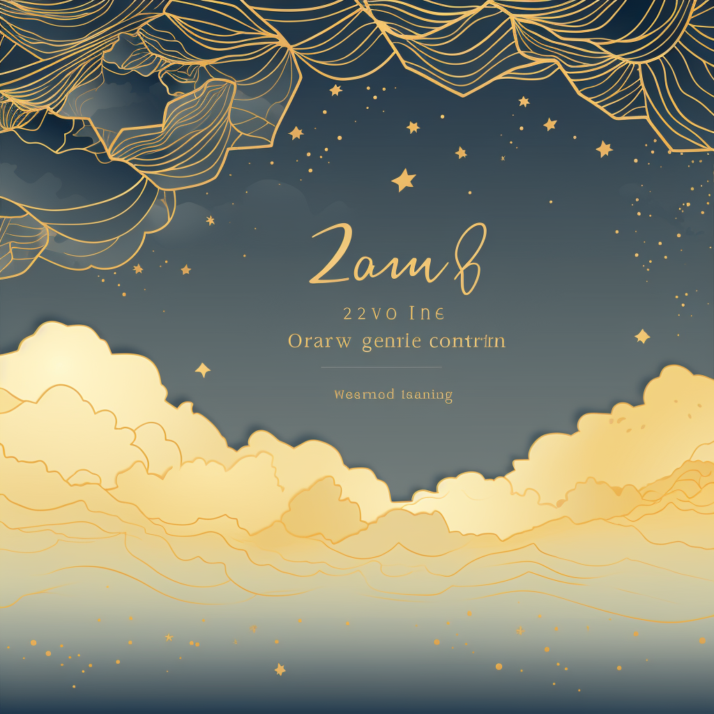 Gentle wedding invitation with beautiful sky and golden lines